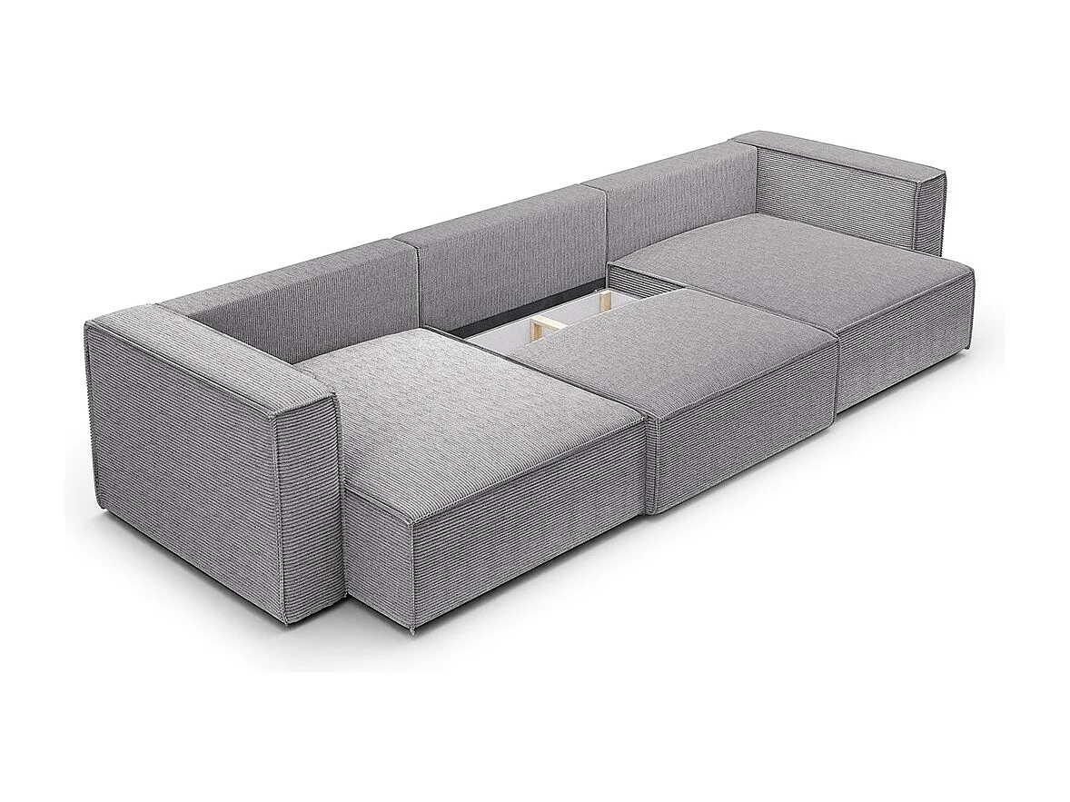 Canapé U 5 places convertible coffre Jimmy Gris clair