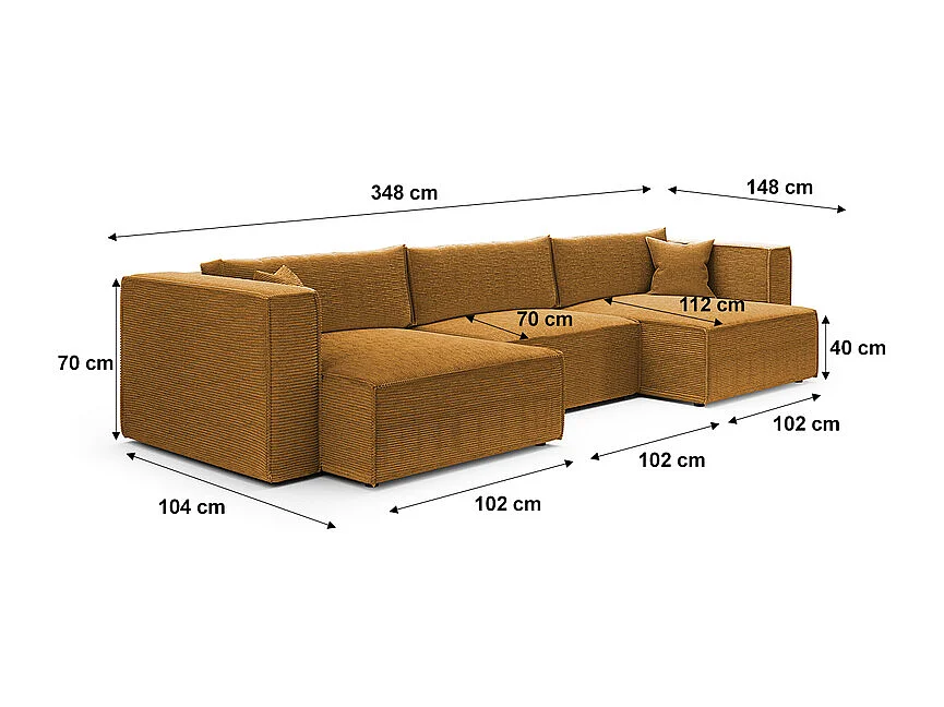 Canapé U 5 places convertible coffre Jimmy Jaune