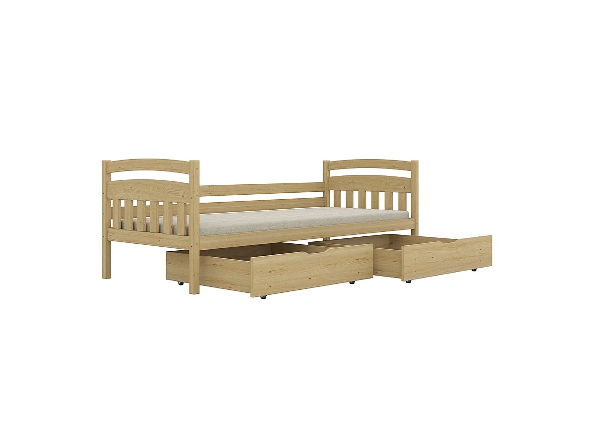 Lit 90x200 sommier et tiroirs inclus Tosia Bois