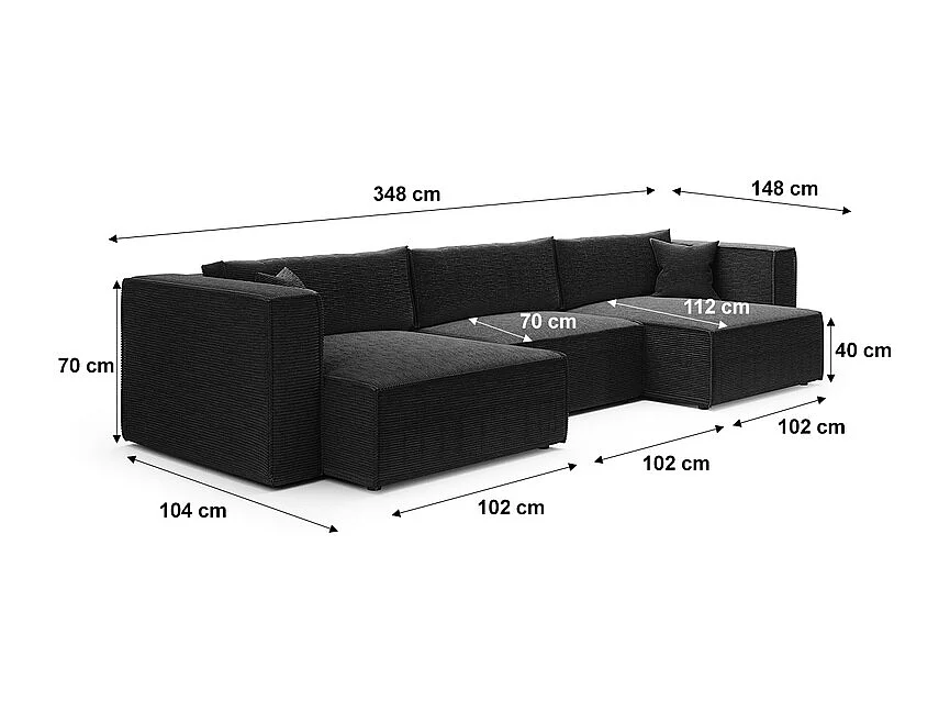 Canapé U 5 places convertible coffre Jimmy Noir