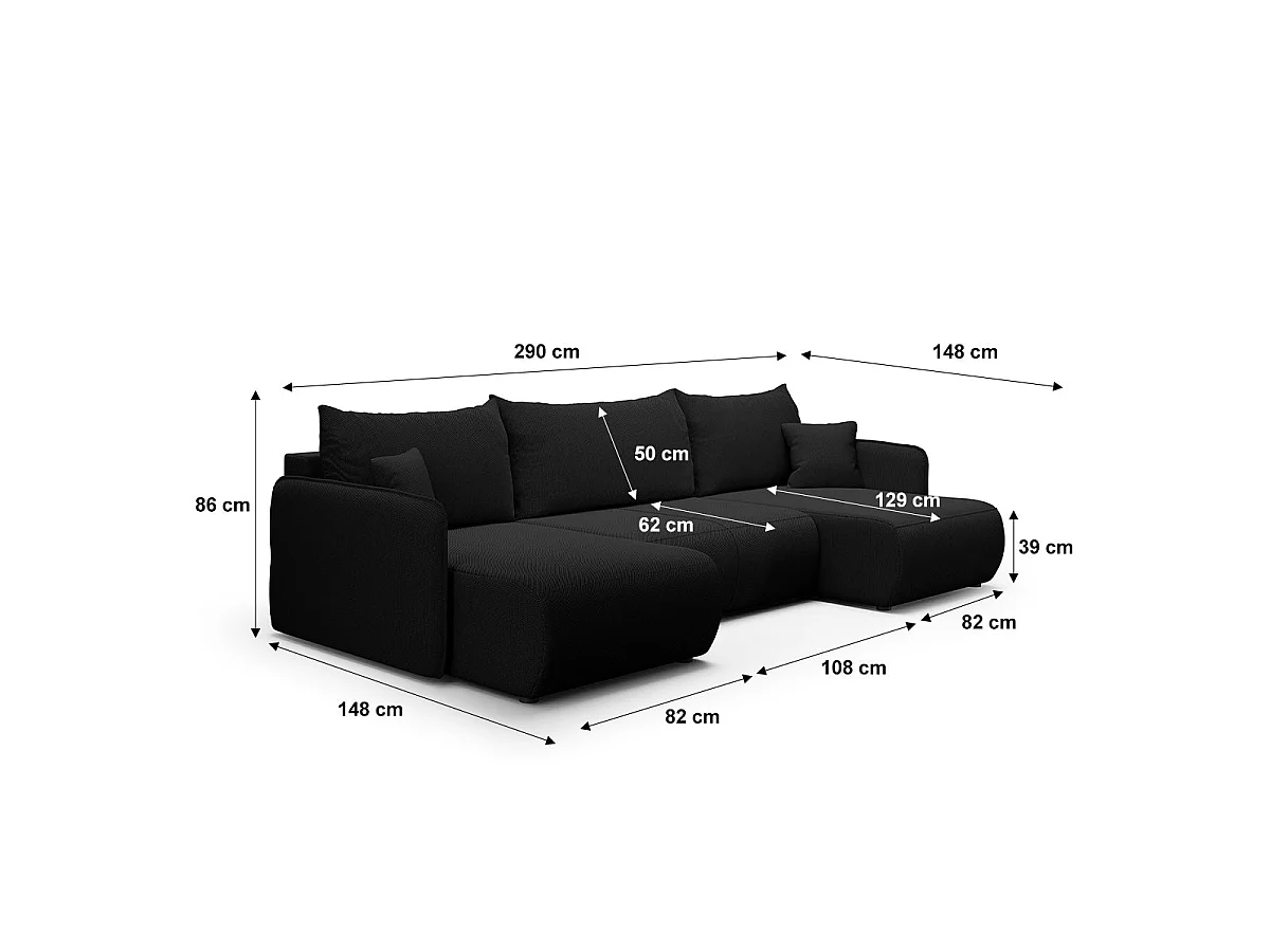 U-soffa 5 sittplatser bäddsoffa med förvaringsutrymme Claudio Svart