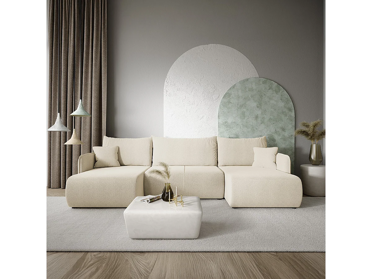 Canapé U 5 places convertible coffre Claudio Beige