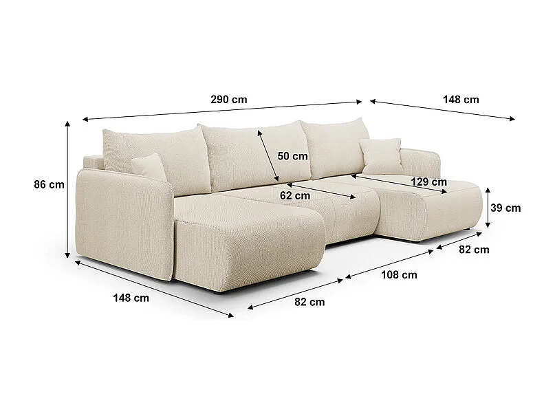 Canapé U 5 places convertible coffre Claudio Beige