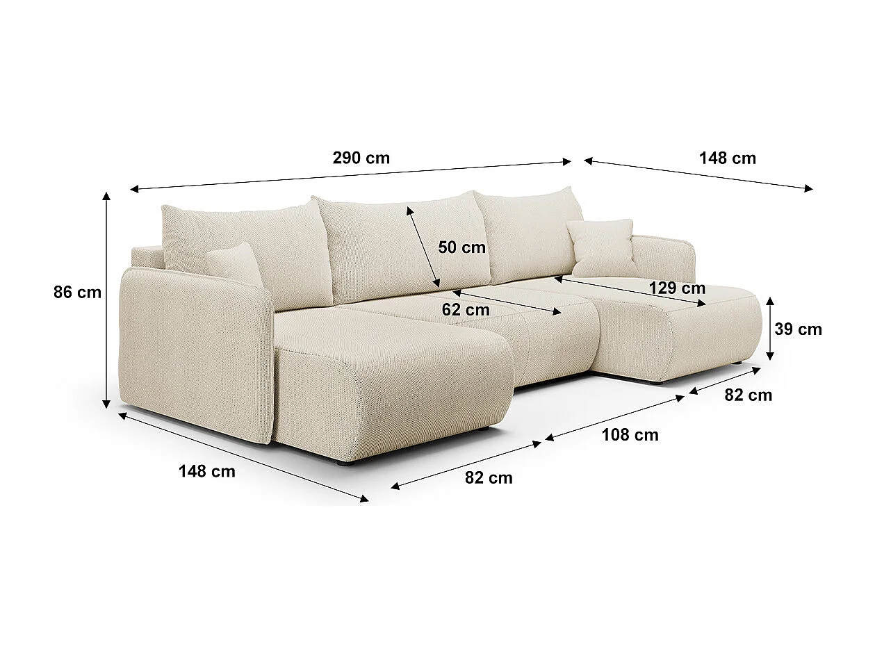 Canapé U 5 places convertible coffre Claudio Beige