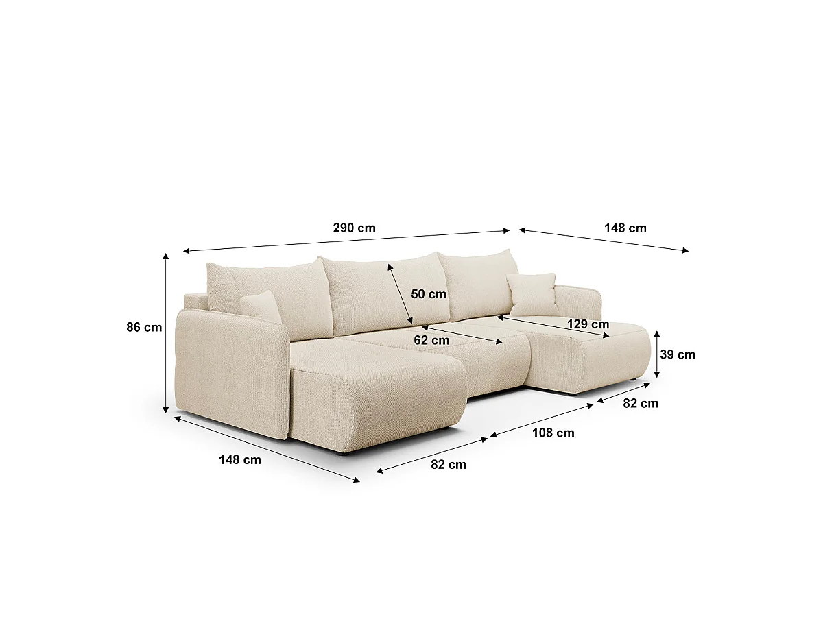 U-soffa 5 sittplatser bäddsoffa med förvaringsutrymme Claudio Beige