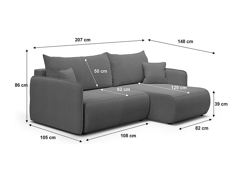 Canapé d'angle réversible et convertible 3 places avec coffre Claudio Gris foncé