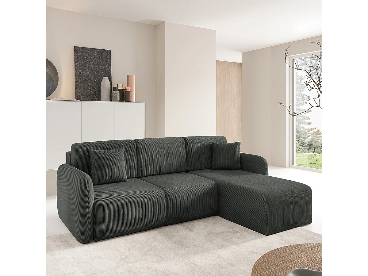 Canapé d'angle réversible et convertible 3 places avec coffre Dora Gris foncé