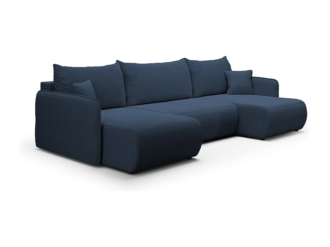 Canapé U 5 places convertible coffre Claudio Bleu foncé