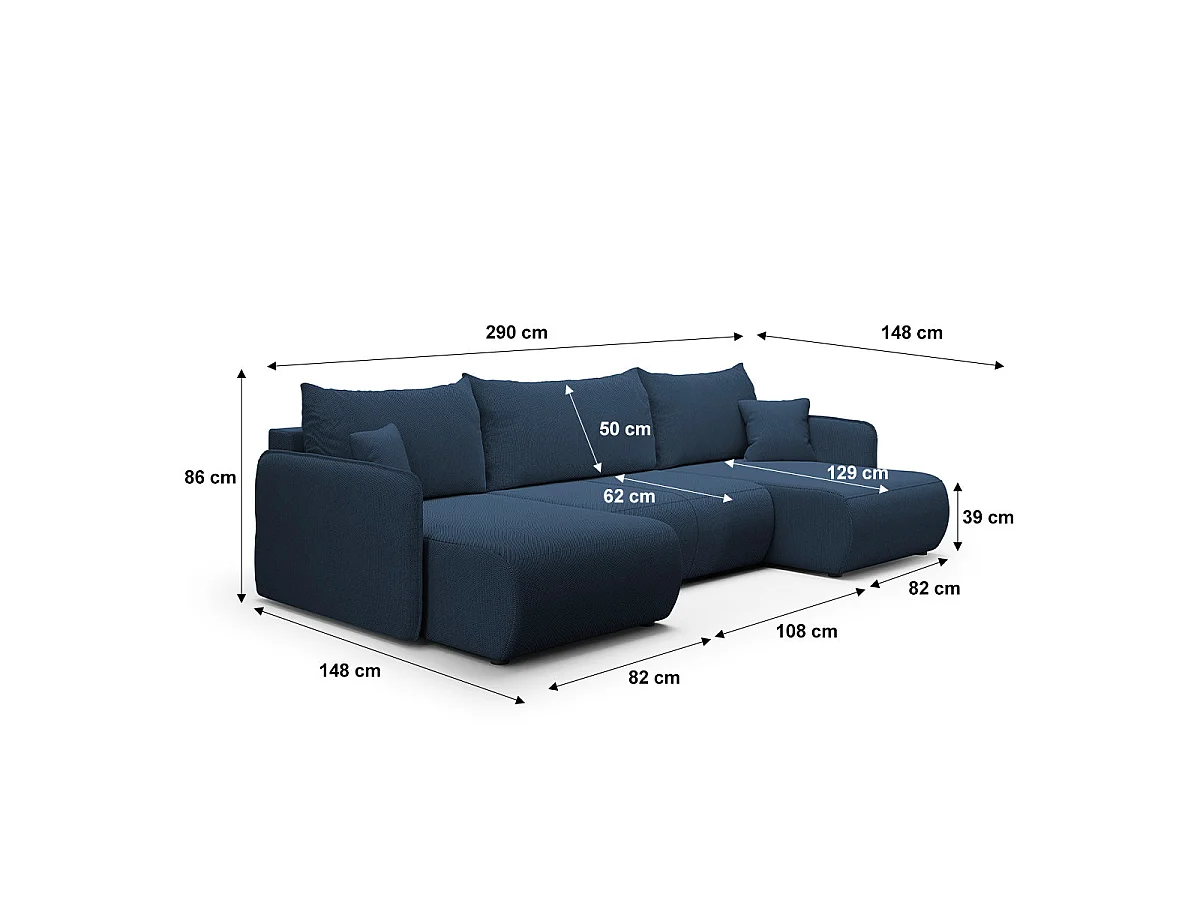 U-soffa 5 sittplatser bäddsoffa med förvaringsutrymme Claudio Mörkblå