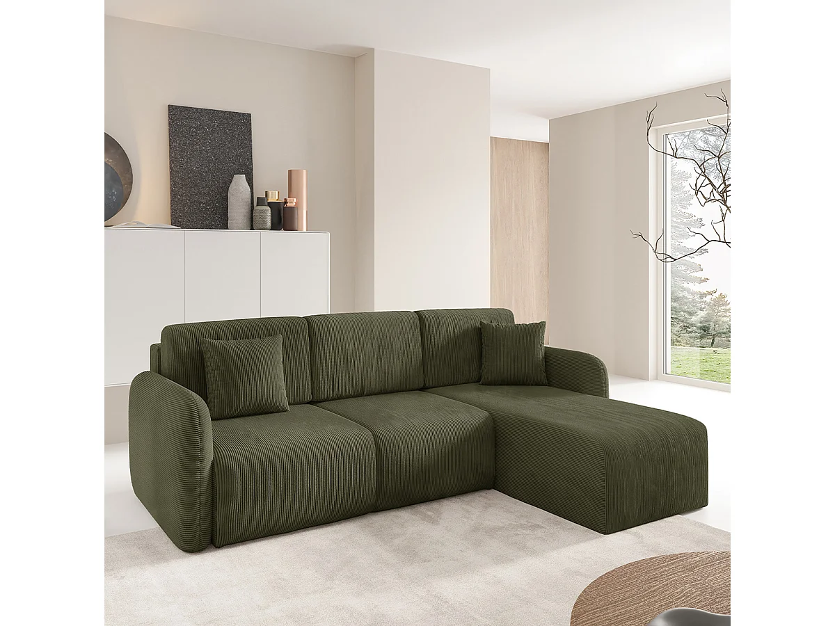 Canapé d'angle réversible et convertible 3 places avec coffre Dora Vert