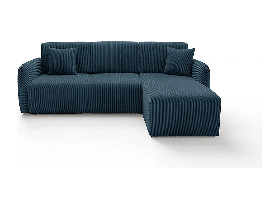 Canapé d'angle réversible et convertible 3 places avec coffre Dora Bleu foncé