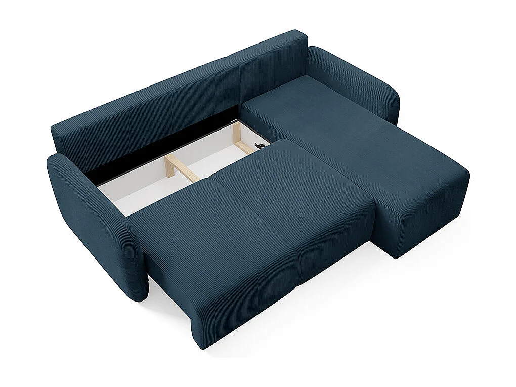 Canapé d'angle réversible et convertible 3 places avec coffre Dora Bleu foncé