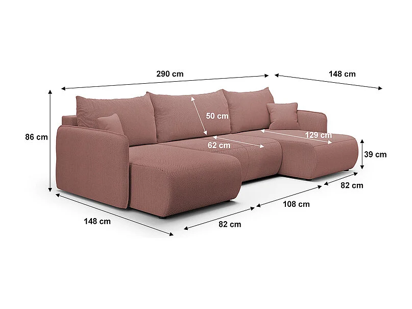 Canapé U 5 places convertible coffre Claudio Rose