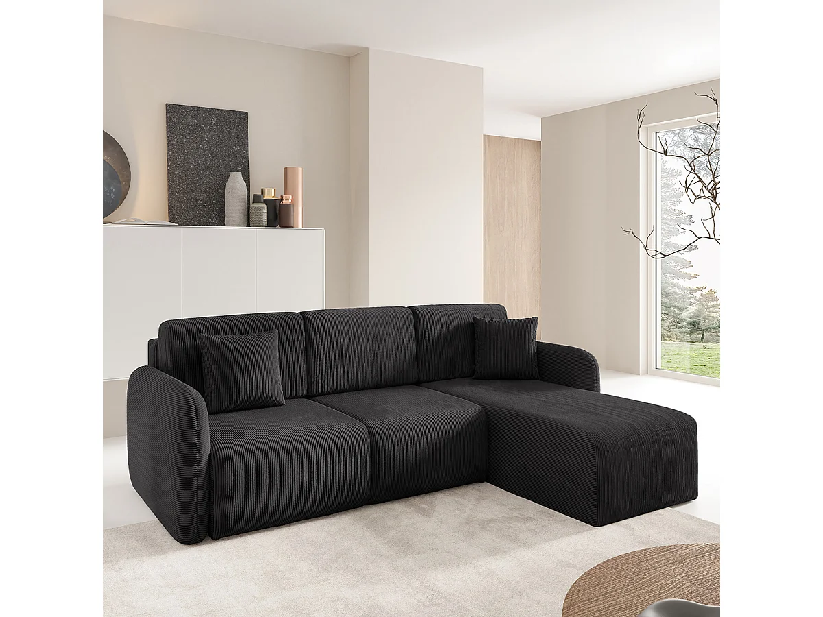 Canapé d'angle réversible et convertible 3 places avec coffre Dora Noir