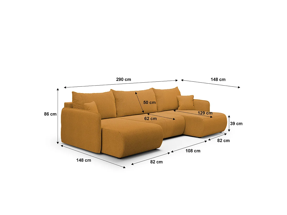 U-soffa 5 sittplatser bäddsoffa med förvaringsutrymme Claudio Senapsgul