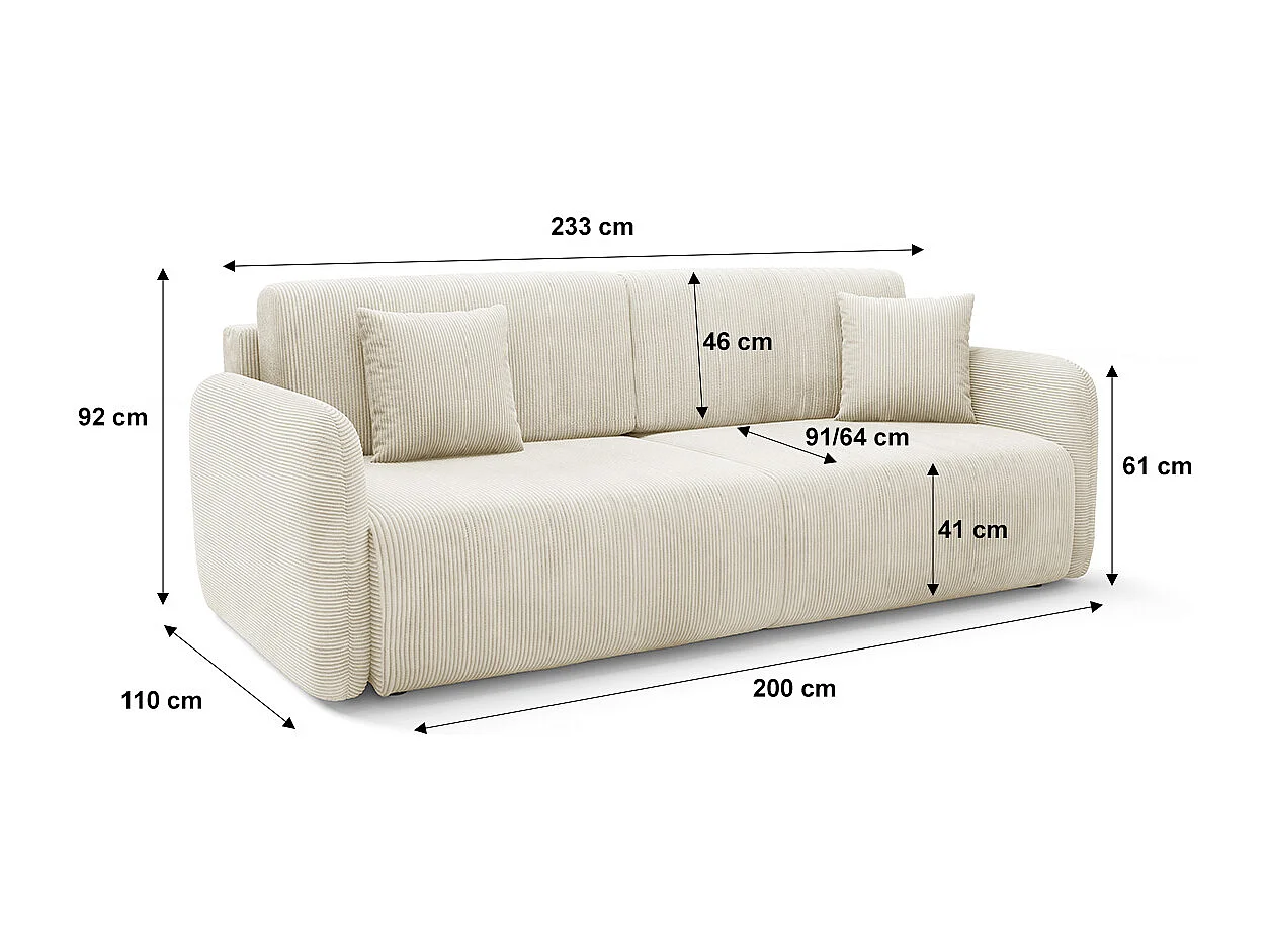 Canapé convertible 3 places avec coffre Dora Beige