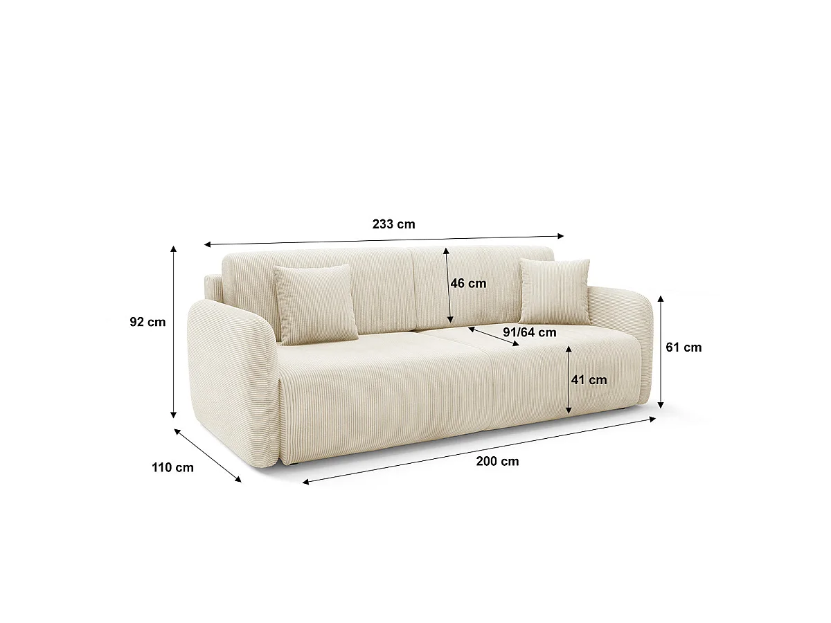 3-sitsig bäddsoffa med förvaringsutrymme, Dora Beige