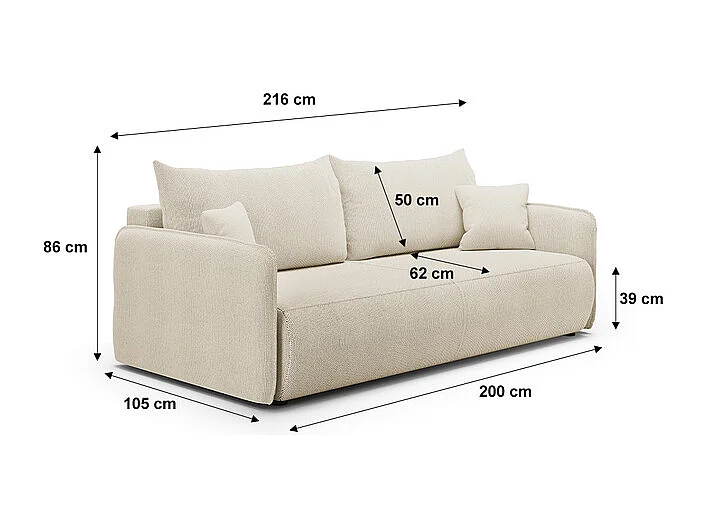 Canapé convertible 3 places avec coffre Claudio Beige