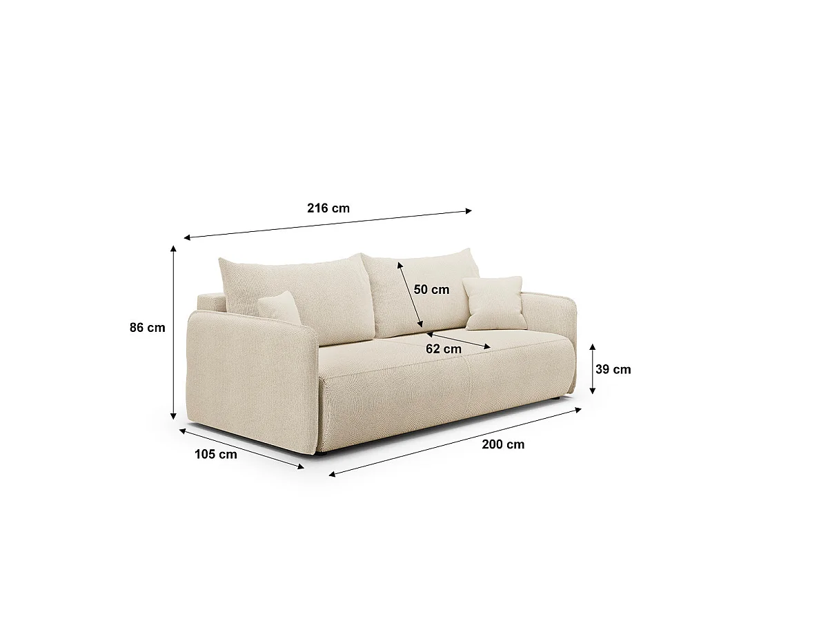 3-sitsig bäddsoffa med förvaringsutrymme, Claudio Beige