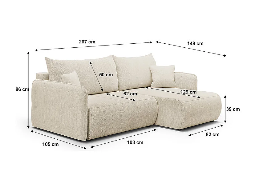 Canapé d'angle réversible et convertible 3 places avec coffre Claudio Beige