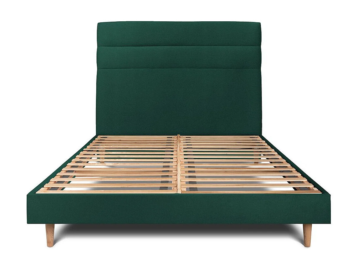 Lit 140x190cm avec tête de lit lignes velours et sommier kit vert - Hauteur totale : 29cm