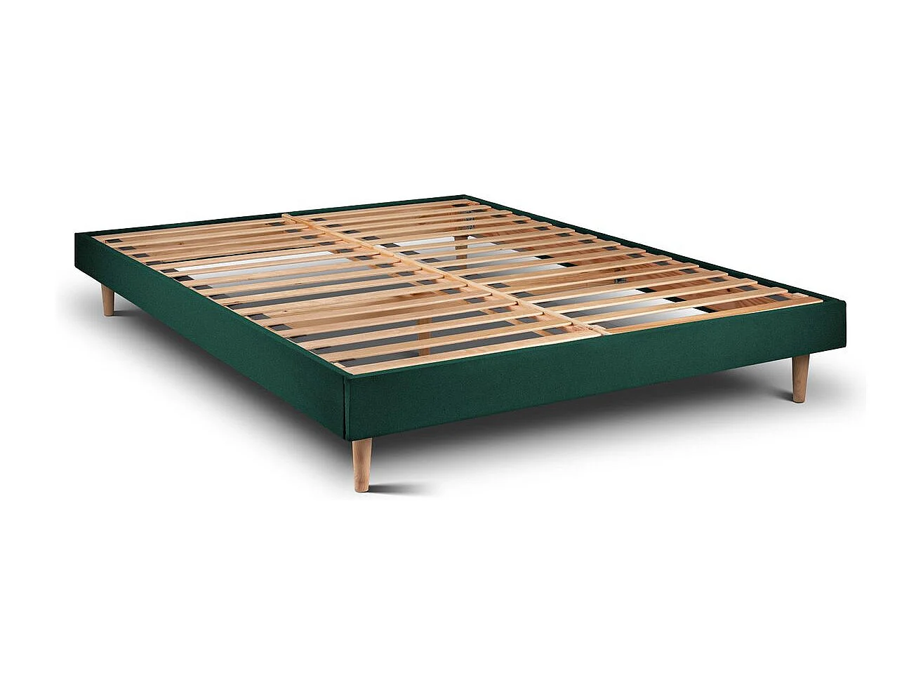 Lit 140x190cm avec tête de lit lignes velours et sommier kit vert - Hauteur totale : 29cm