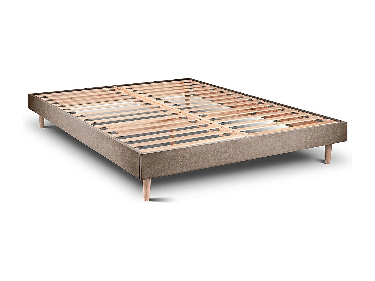 Lit 140x190cm avec tête de lit lignes velours et sommier kit taupe - Hauteur totale : 29cm