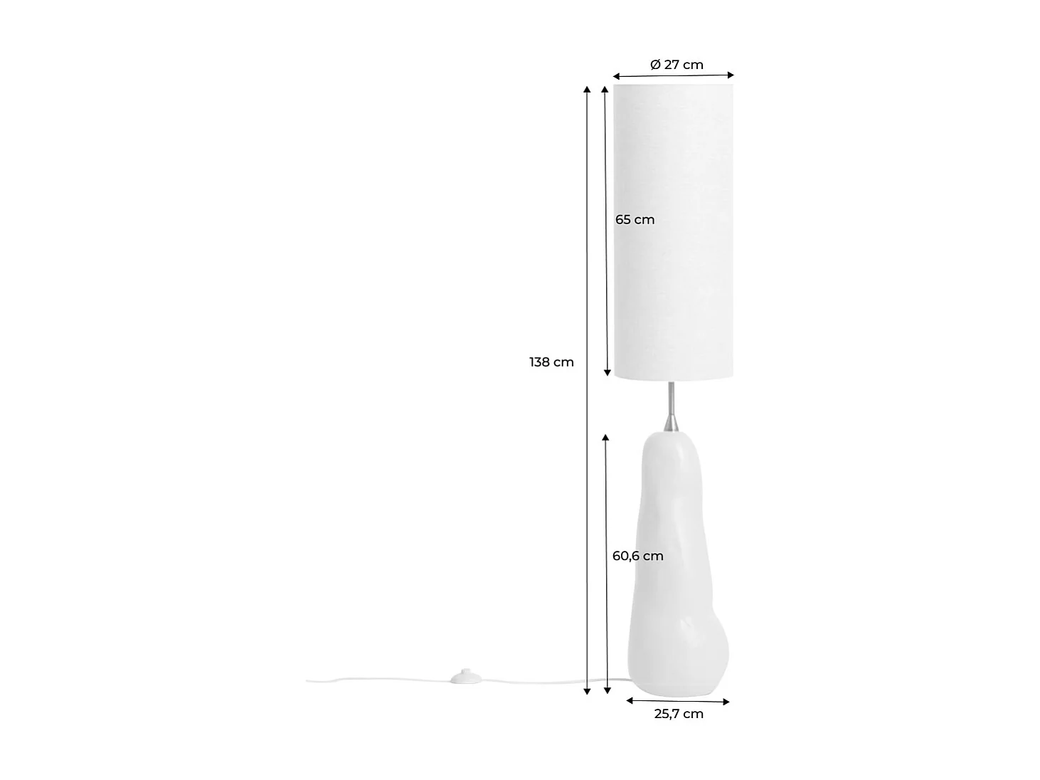 Lámpara de pie interior cerámica y tela, ø27cm pardo