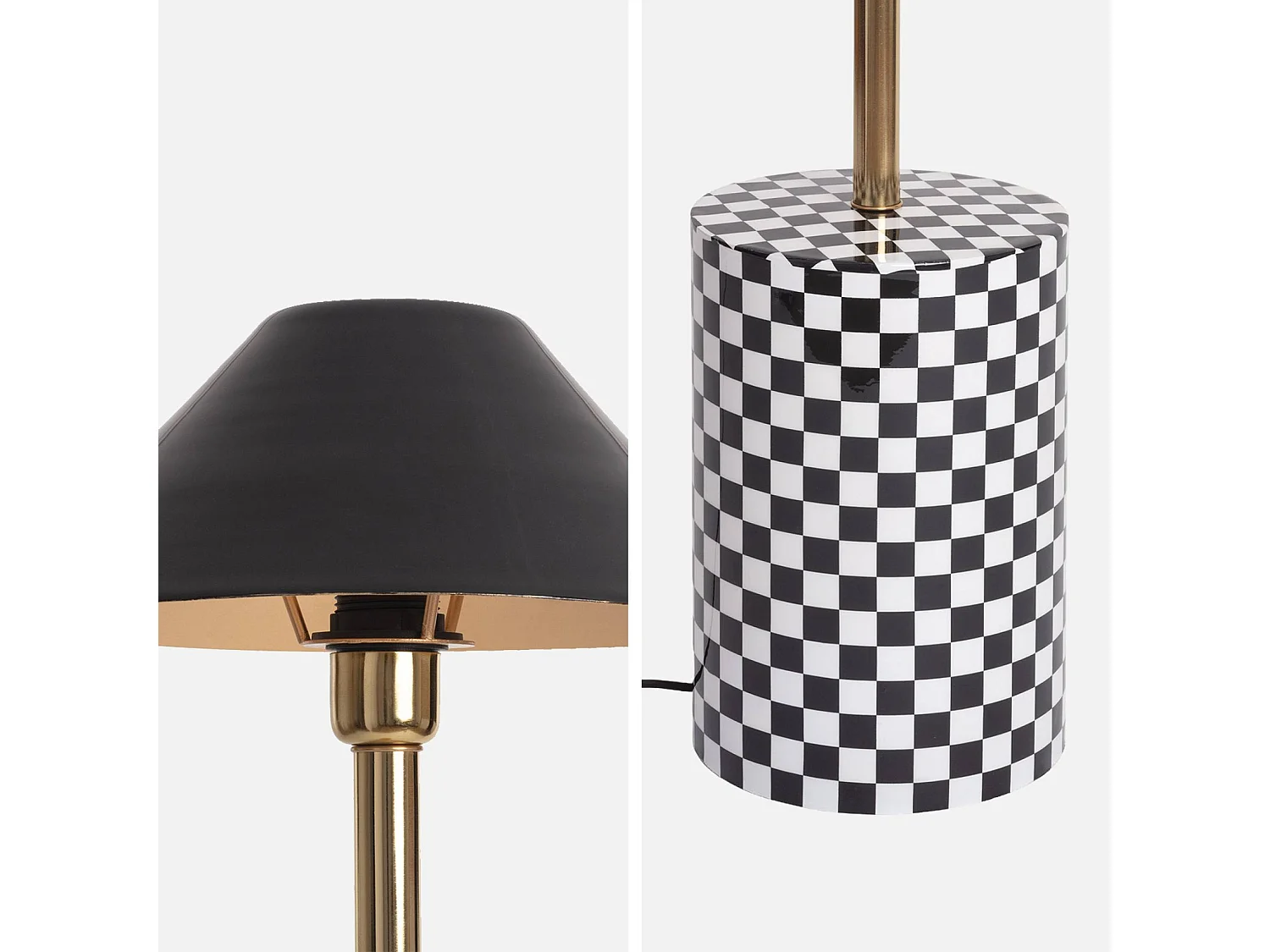 Lampadaire intérieur métal et pied damier noir - Oris