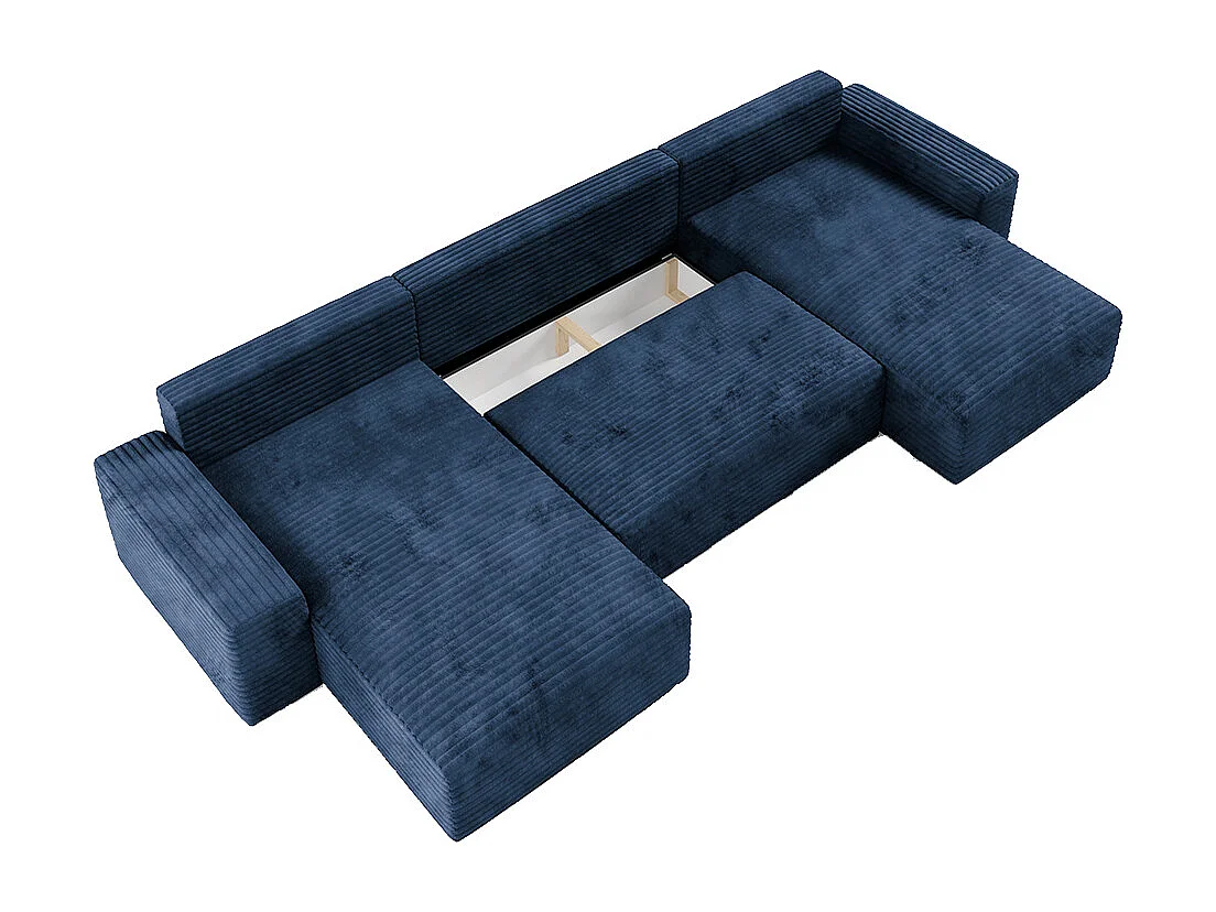 Canapé U 5 places convertible coffre Fabio Bleu foncé