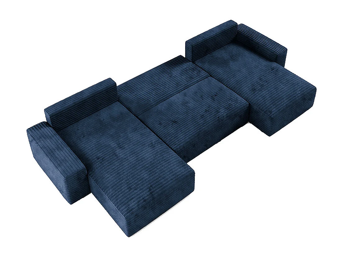 Canapé U 5 places convertible coffre Fabio Bleu foncé