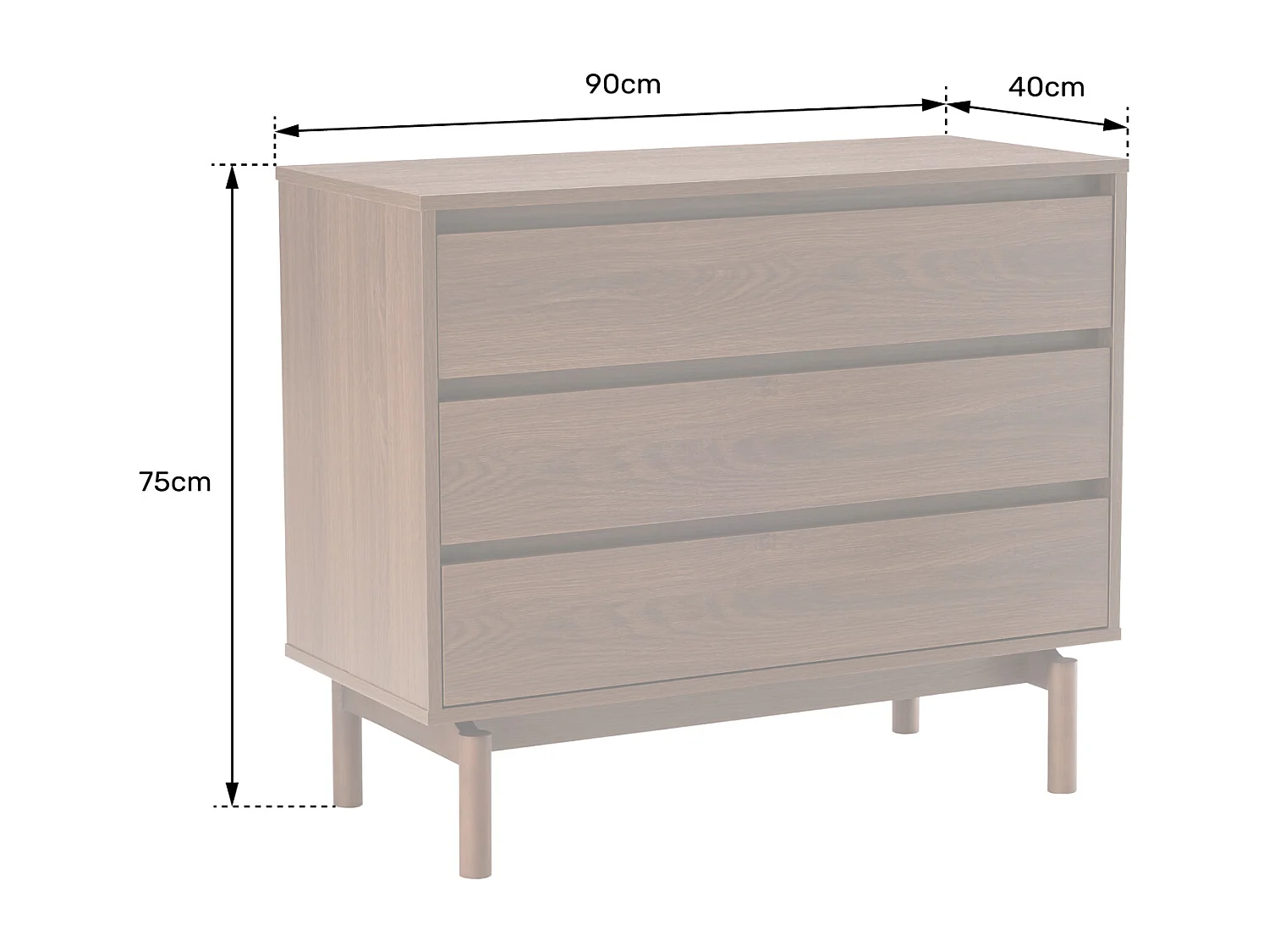 Dunkle Holzkommode mit 3 Schubladen SARAH
