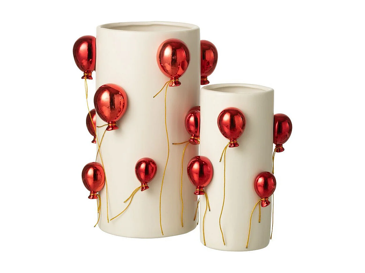 Vase Déco en Céramique "Ballon" 30cm Blanc & Rouge