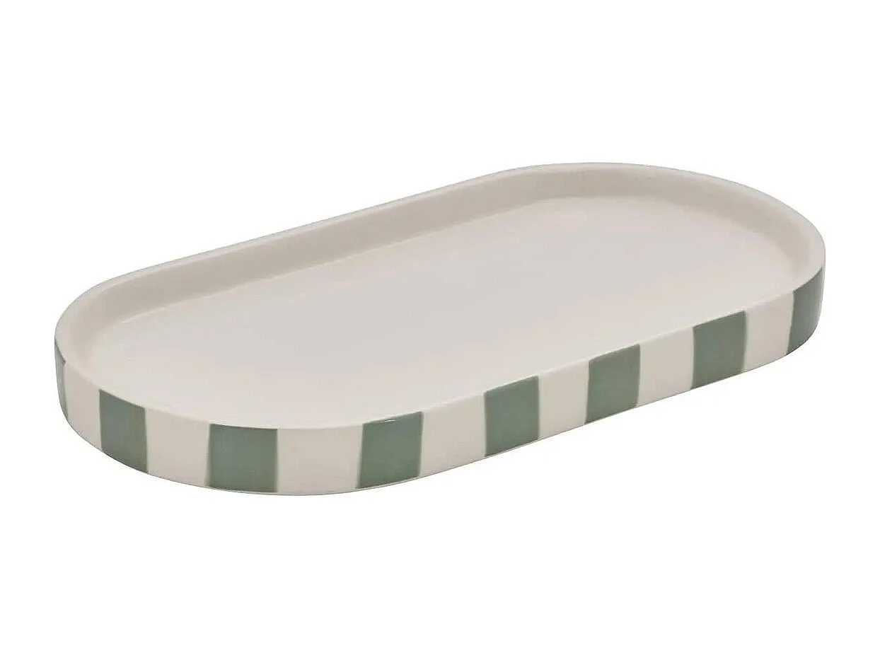 Plateau de Salle de Bain en Céramique "Strio" 23cm Vert Céladon