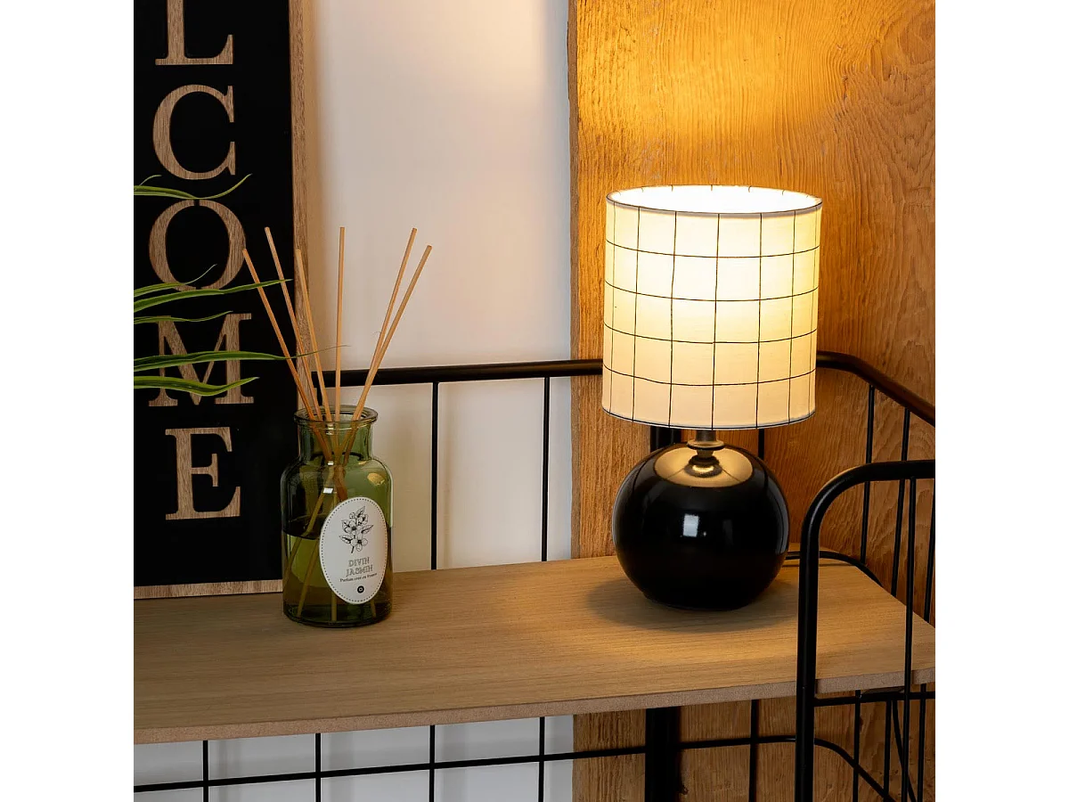 Lampe à Poser Céramique "Boule" 25cm Noir Imprimé