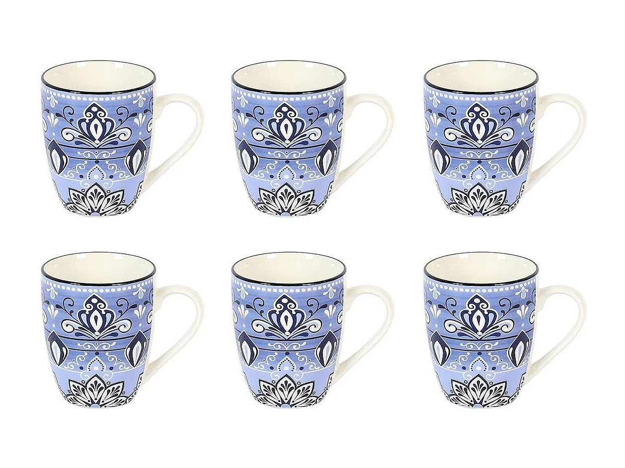 Lot de 6 Mugs en Porcelaine "Jaipur" 30cl Bleu