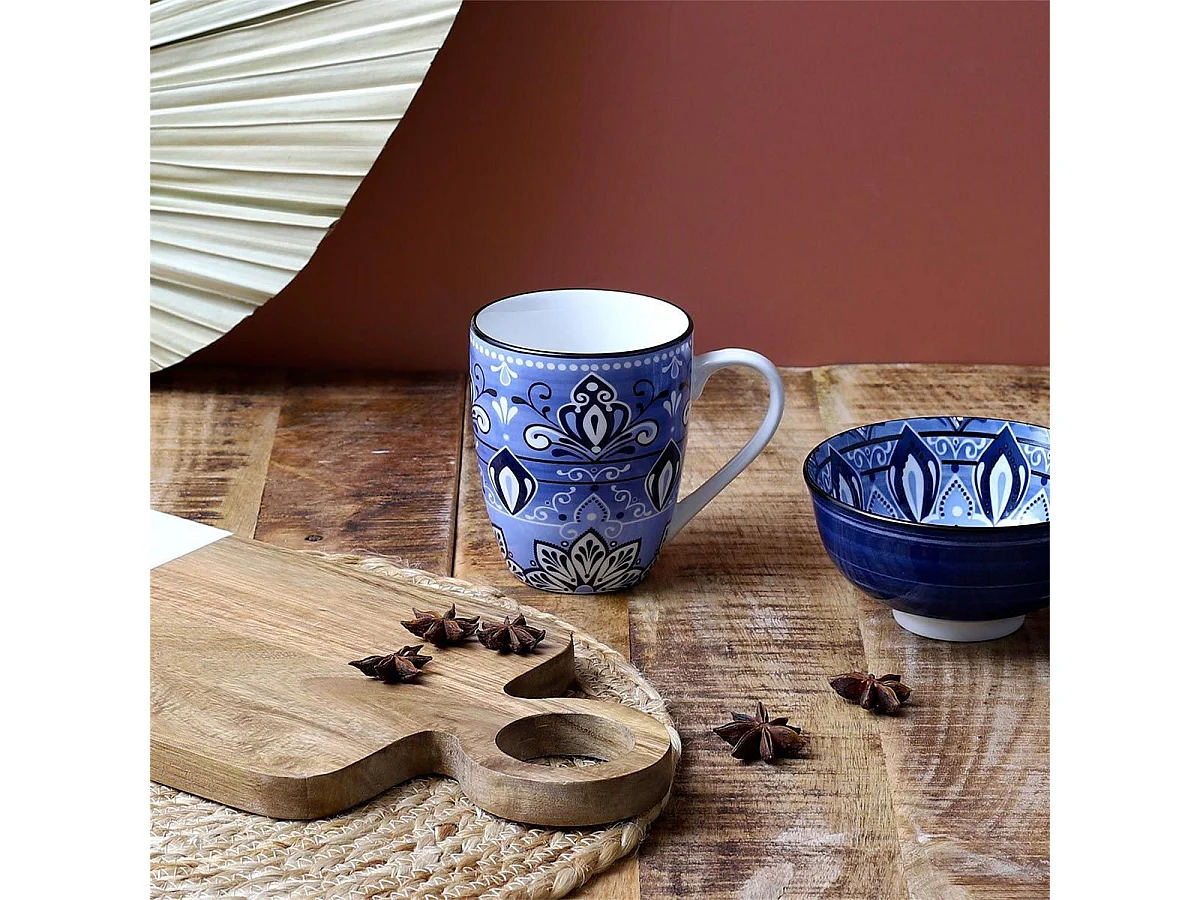 Lot de 6 Mugs en Porcelaine "Jaipur" 30cl Bleu