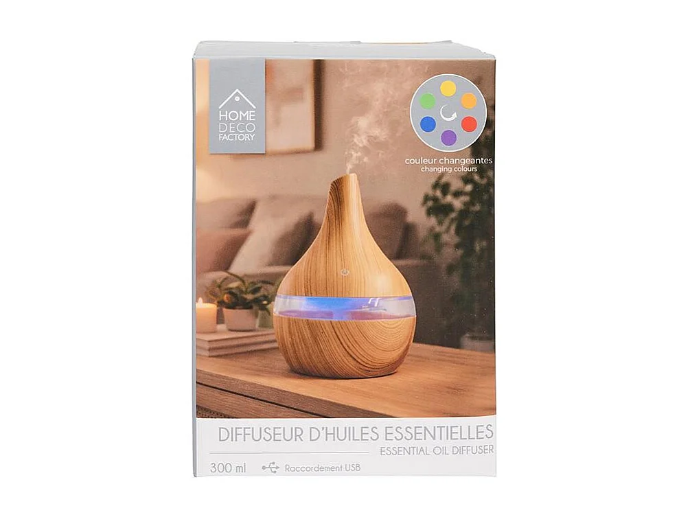 Diffuseur - HOME DECO FACTORY - Huiles Essentielles - LED - Marron