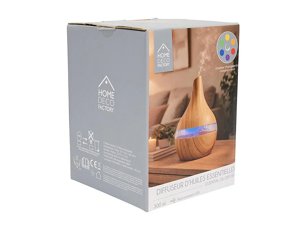 Diffuseur - HOME DECO FACTORY - Huiles Essentielles - LED - Marron