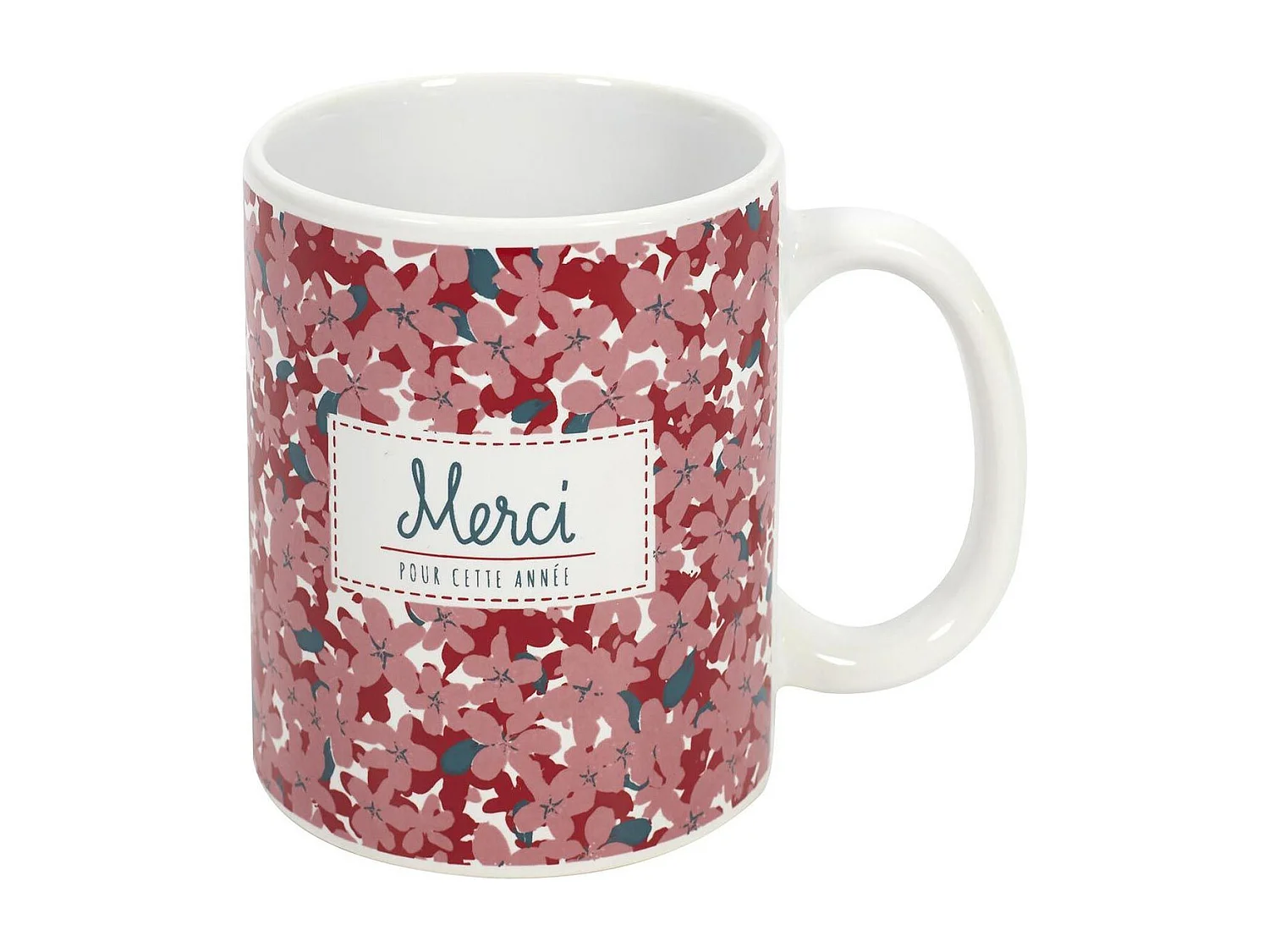 Mug Fleuri en Céramique "Merci" 30cl Rose