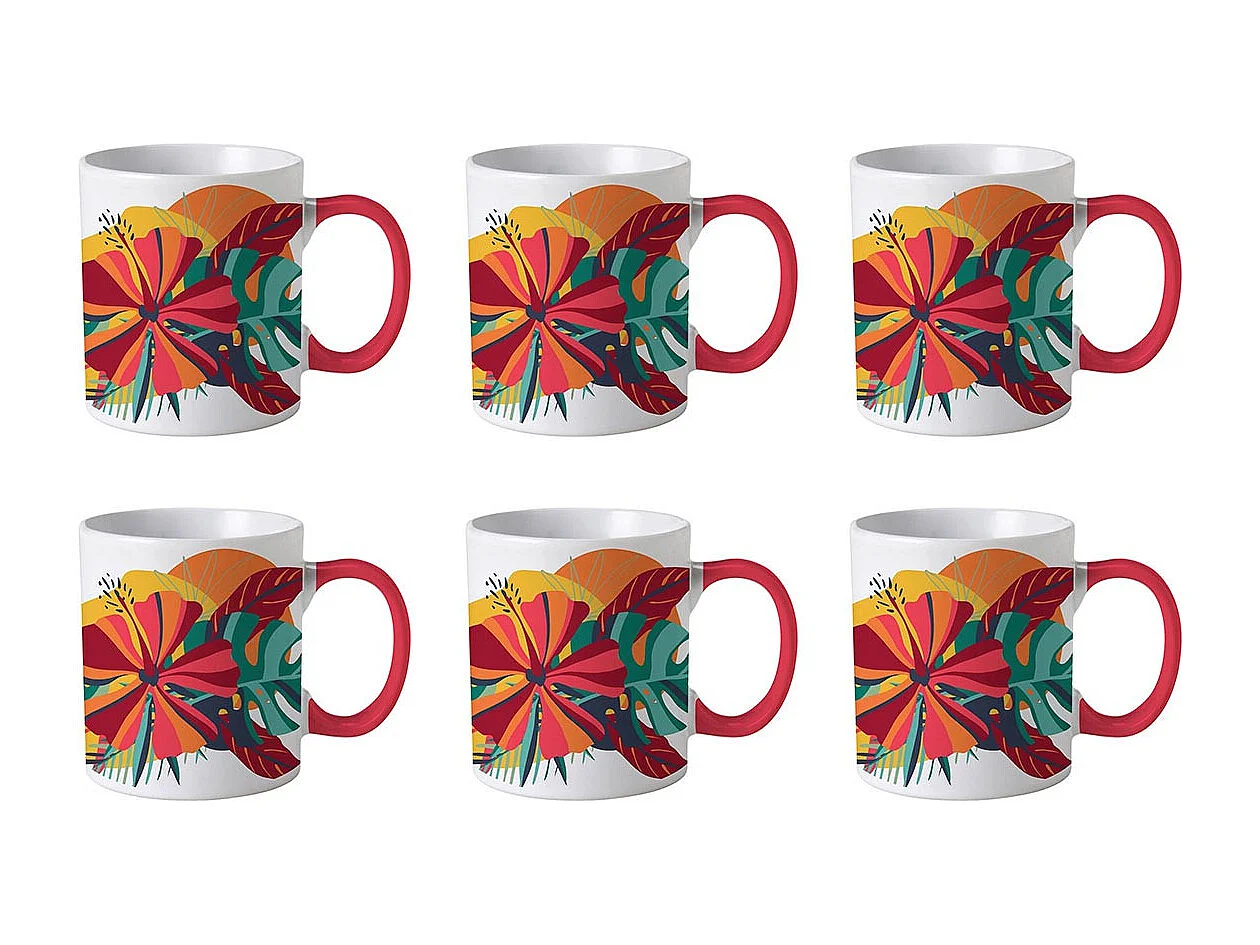 Lot de 6 Mugs en Céramique "Paradis Exotique" 30cl Multicolore