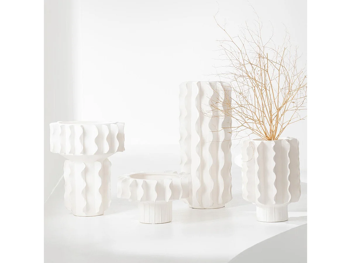 Vase Cylindrique en Céramique "Helix" 44cm Blanc