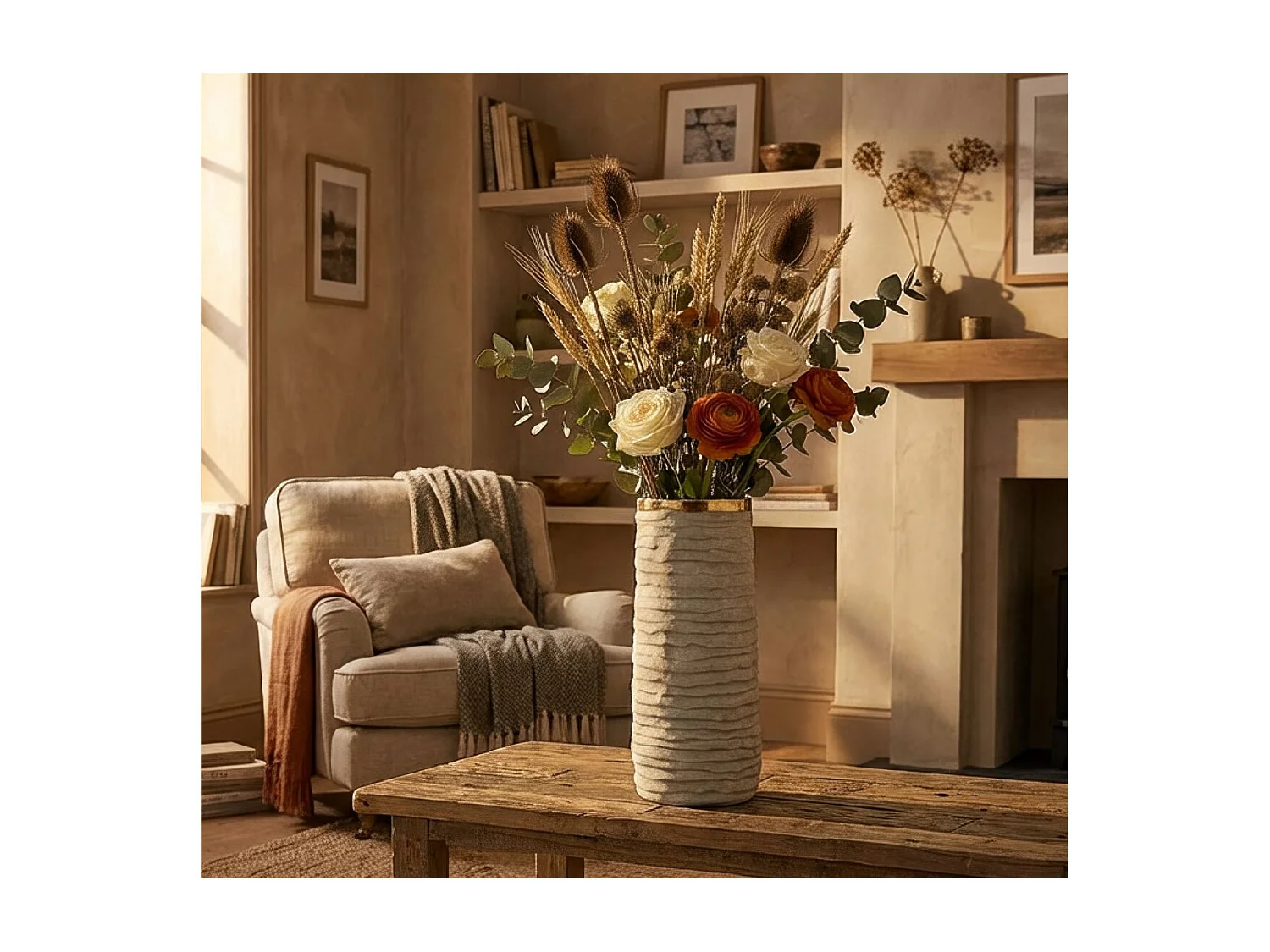 Vase Design en Céramique "Lima" 40cm Gris & Or