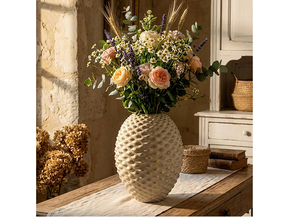 Vase Design en Céramique "Pepipas" 36cm Gris & Or