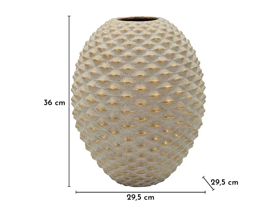 Vase Design en Céramique "Pepipas" 36cm Gris & Or