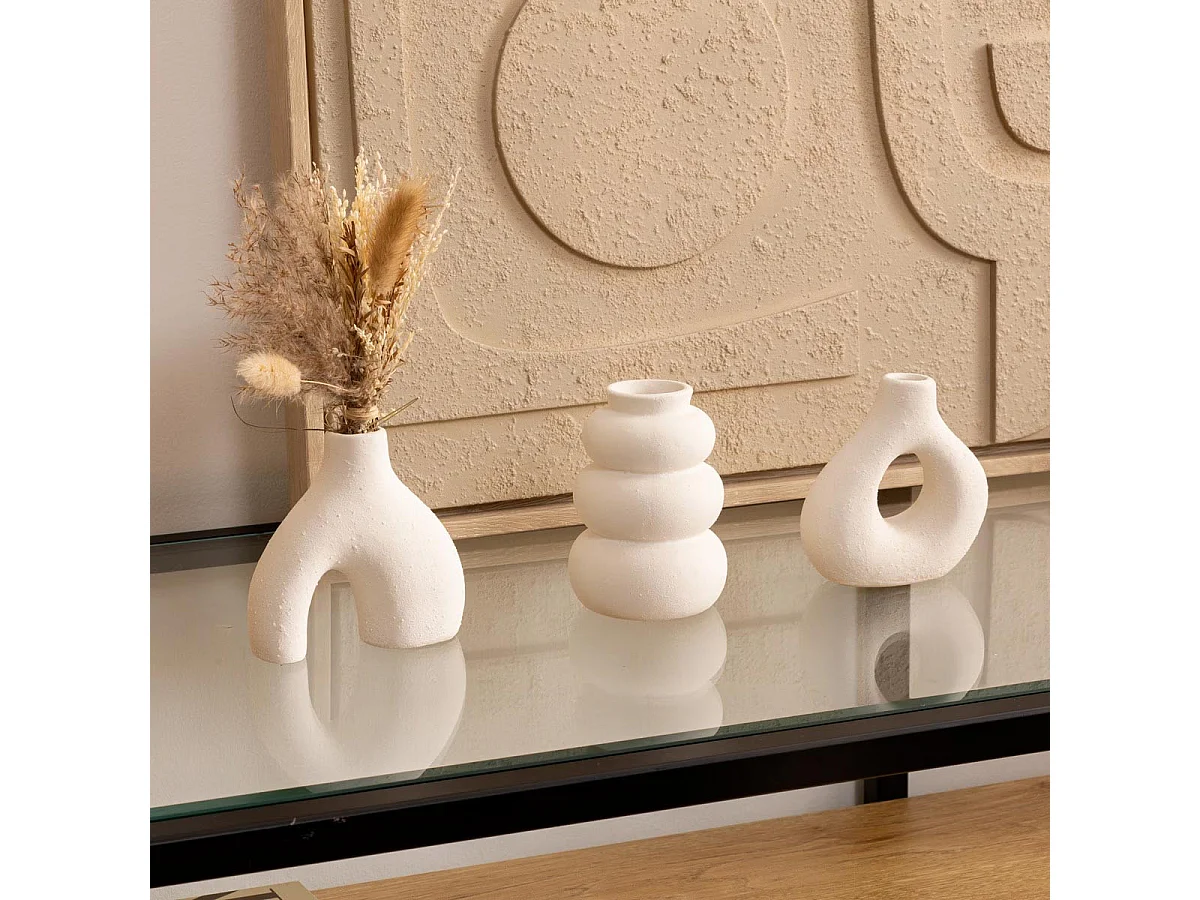 Lot de 3 Soliflores en Céramique "Lora" 9cm Blanc