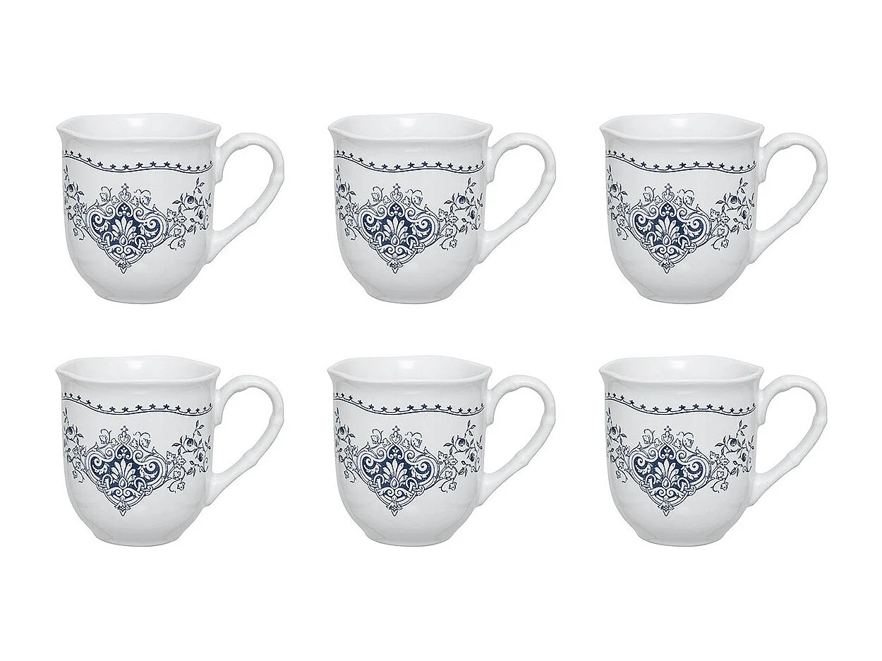 Lot de 6 Mugs en Céramique "Little Cottage" 32cl Blanc