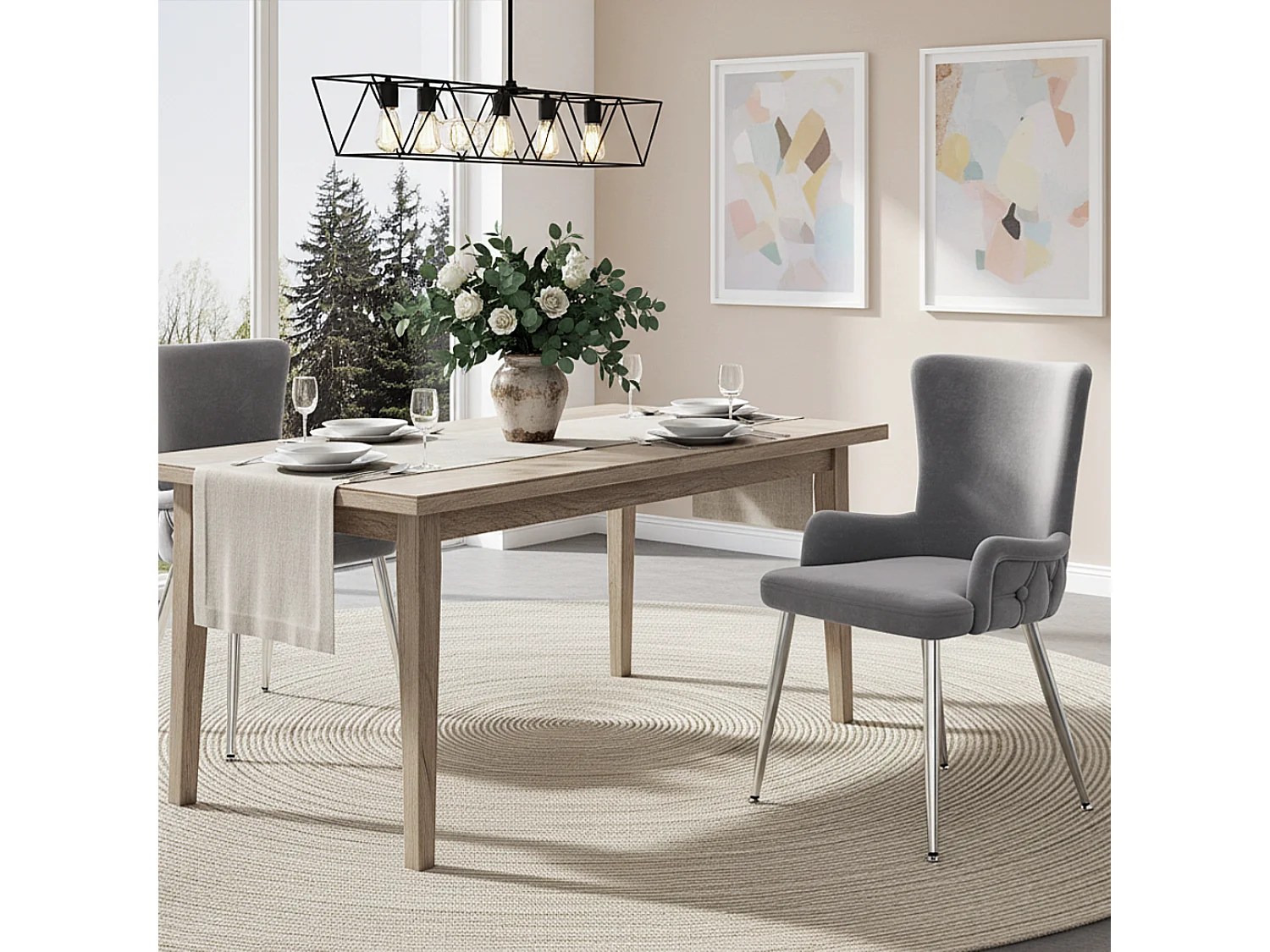 Set of 2 velvet chairs - silver metal legs - Grey