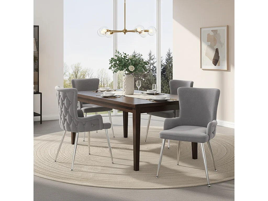 Set of 2 velvet chairs - silver metal legs - Grey