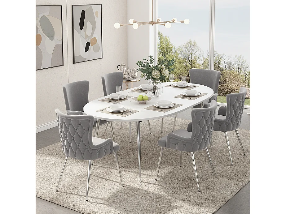 Set of 2 velvet chairs - silver metal legs - Grey